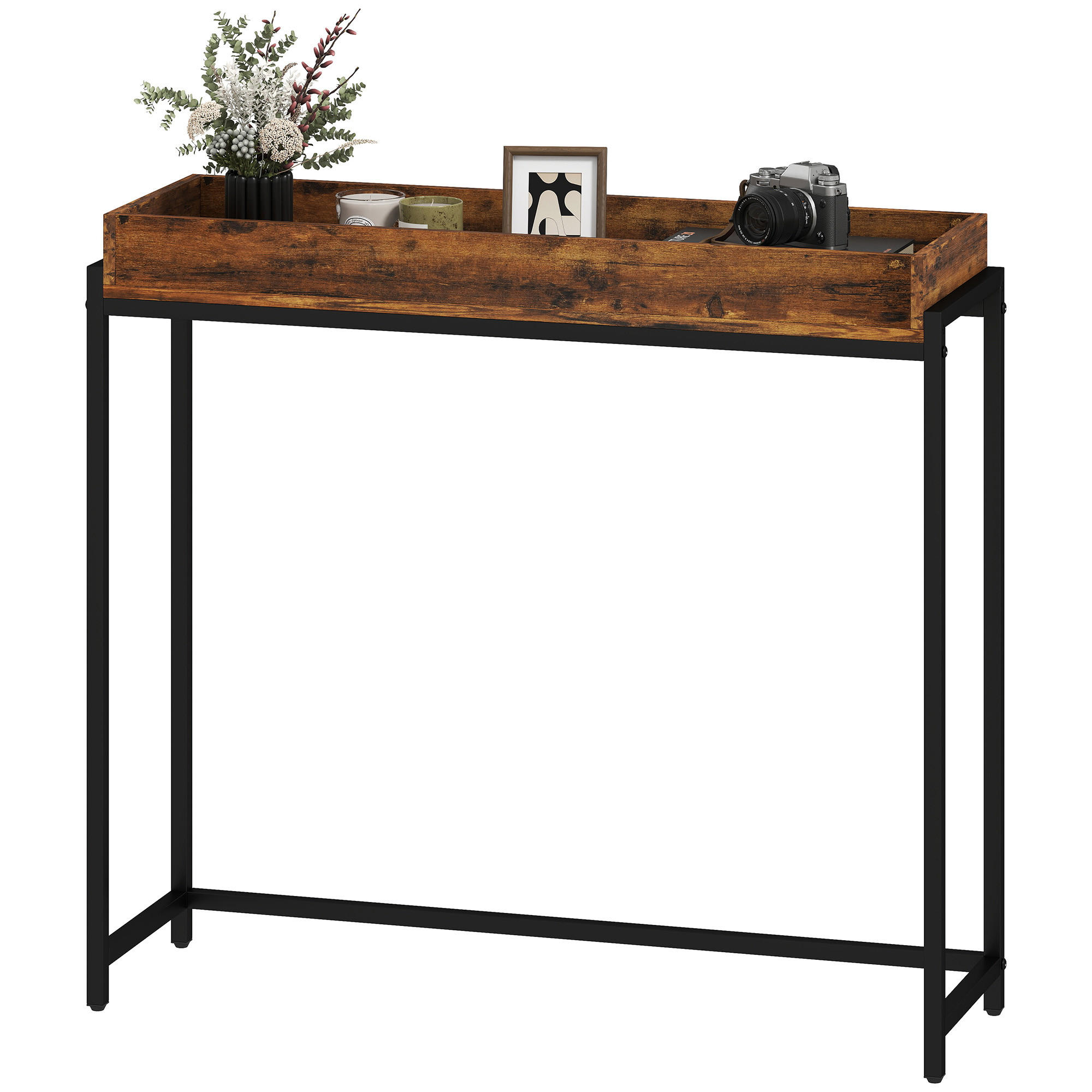 SCHMALER Flurtisch als Konsolentisch aus Metall und Spanplatte, rustikaler Beistelltisch für Flur, Braun - Wildeiche, Holzwerkstoff (100/91/30cm)