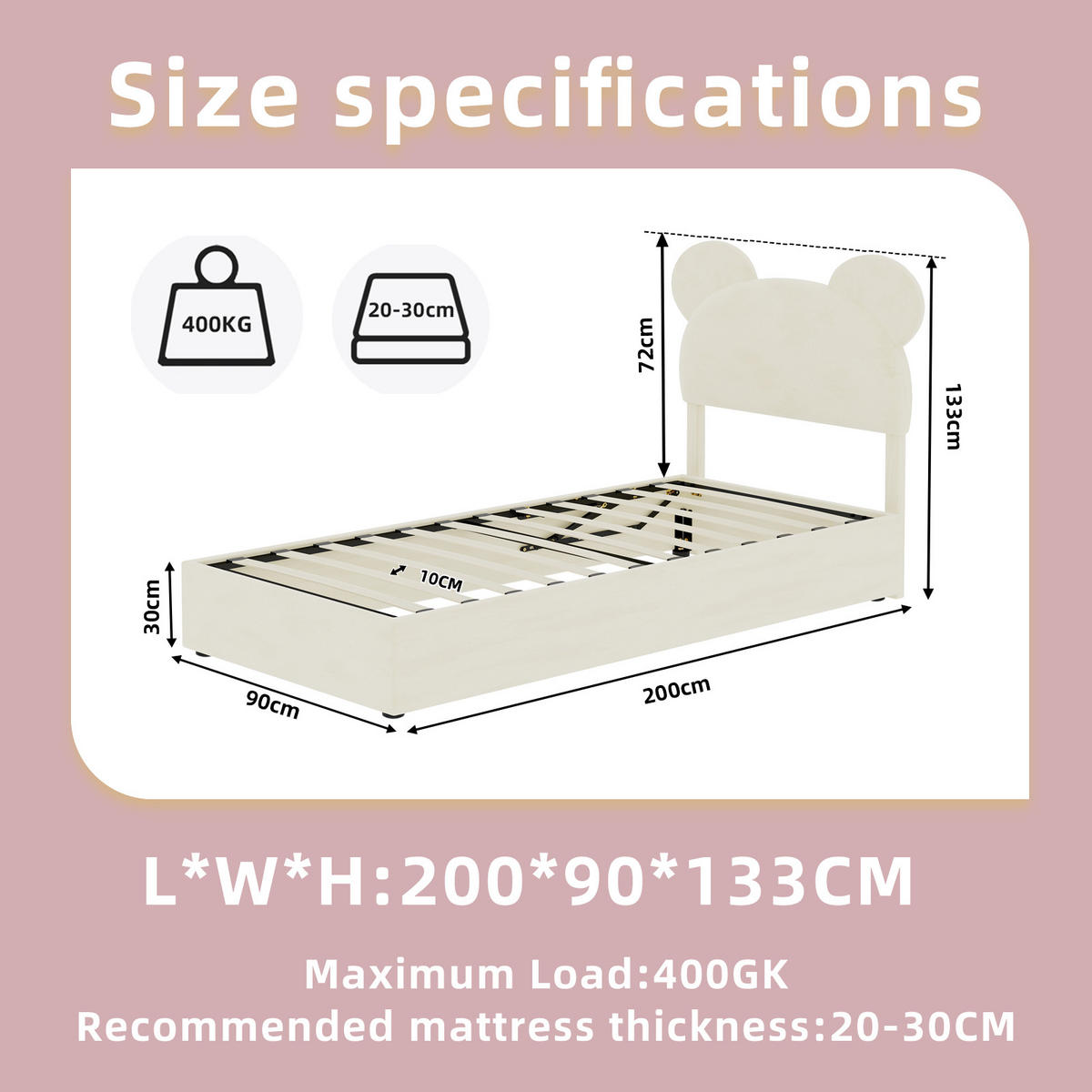 KINDERBETT 90/200 cm in Beige mit Bettkasten Stoff Cartoon-Design - Beige, Holzwerkstoff/Textil (90/200cm) - STILVORA