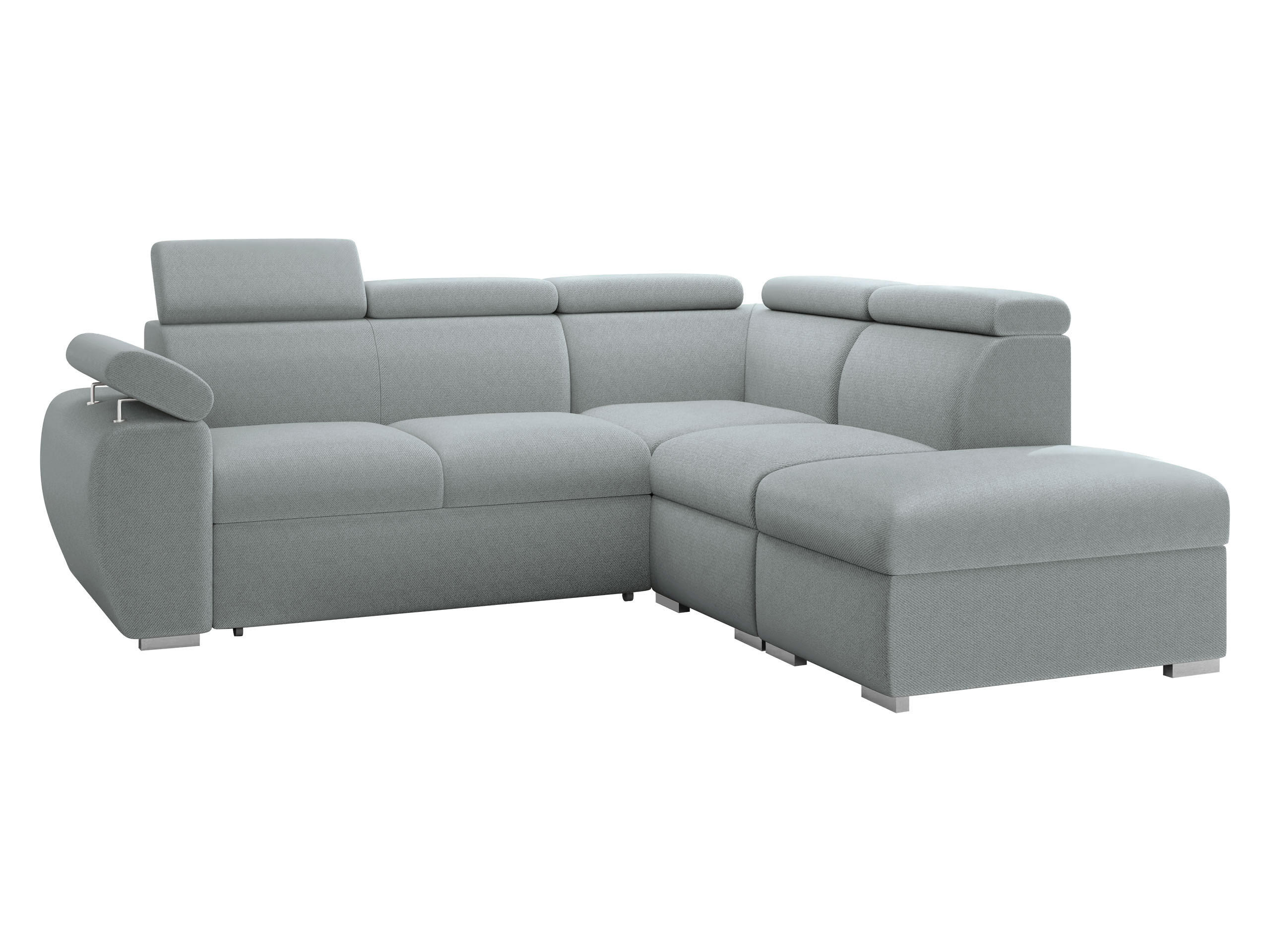 ECKSOFA Boston 2RR1P, Seite: Rechts 2R+R+1P(65)+PUFAP - Silberfarben/Hellgrau, Holz/Textil (260/230cm) - MIRJAN24