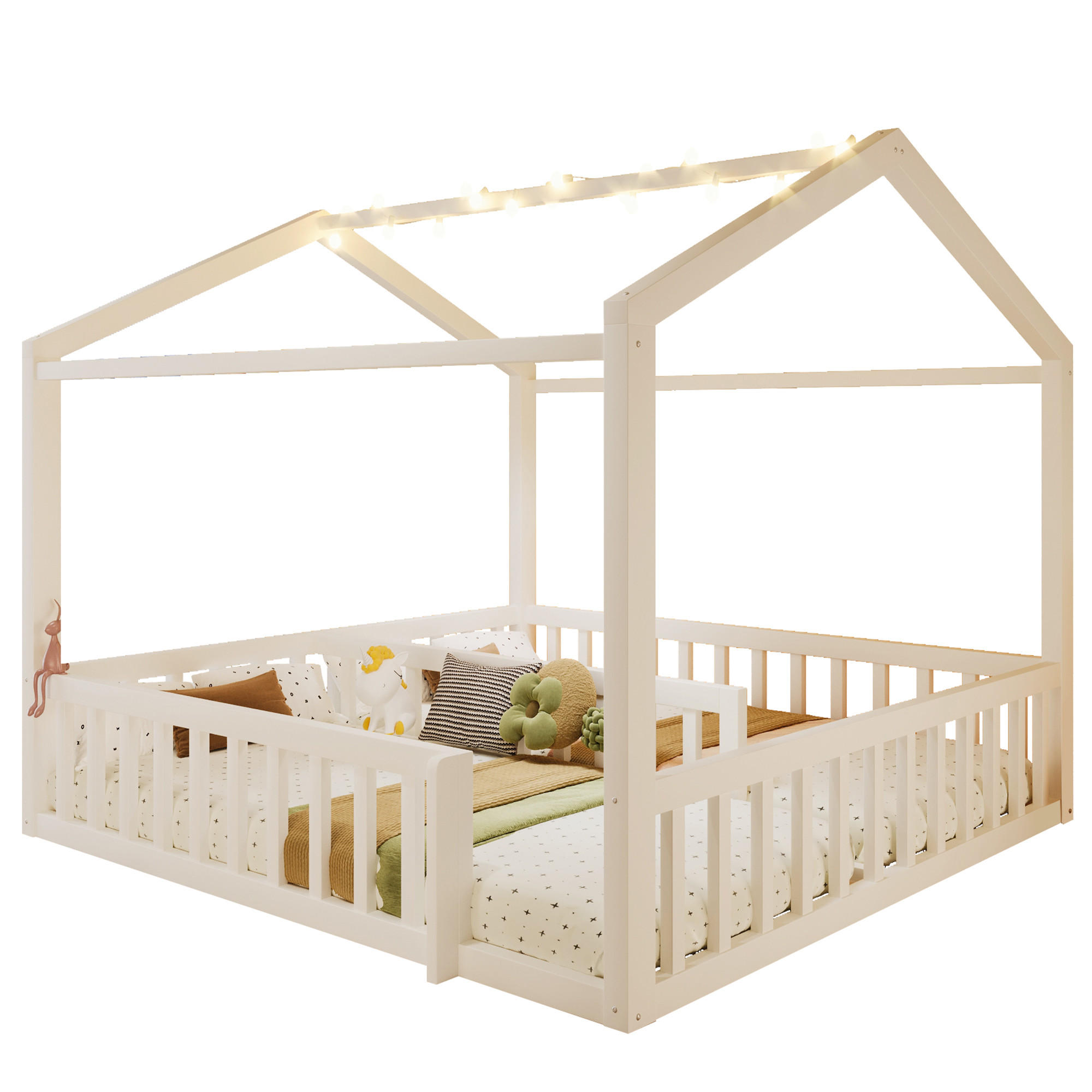 KINDERBETT 90/190 cm & 180/190 cm in Weiß Hausbett mit Gitter und LED - Weiß, Holzwerkstoff (90/190cm) - STILVORA