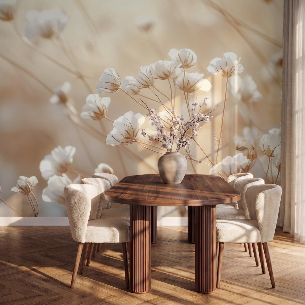 TAPETE - Wild - Blumen - Weiß - 300x220 cm - Creme, Papier (300/220cm) - OnlyWow