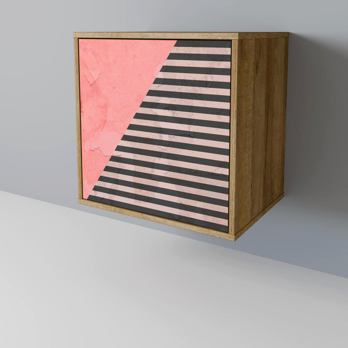 SIDEBOARD GLAMOROUS STRIPE, Eichefarben, 57,5x42x77,5 cm, Schräge Buchenholzfüße - Eichefarben/Buchefarben, Holzwerkstoff/Buchenholz (57.5/77.5/42cm) - SpaceRebels