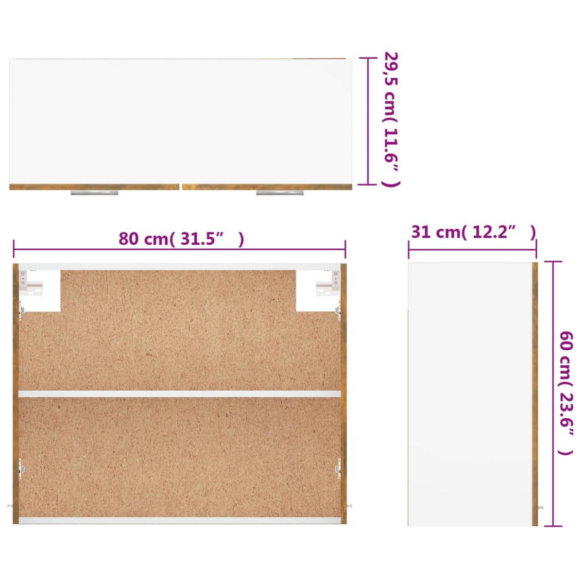 KÜCHENOBERSCHRANK Lyon mit 2 Ebenen, 80/31/60 cm, aus Holzwerkstoff, in Räuchereiche - Silberfarben/Sonoma Eiche, Holz (31/60/80cm) - vidaXL
