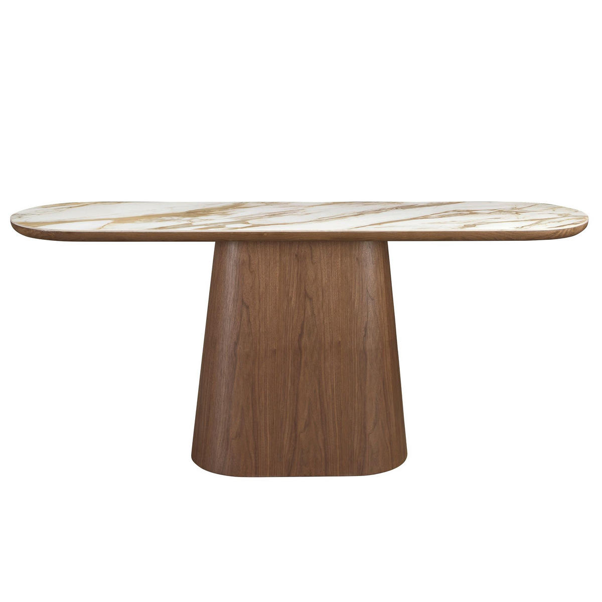 KONSOLENTISCH Ovaler halbrunder Konsolentisch aus Porzellanmarmor und Nussbaum Ø180/45/78 cm - Hellbraun/Walnussfarben, Holz/Keramik (45/180/78cm) - ANGEL CERDA