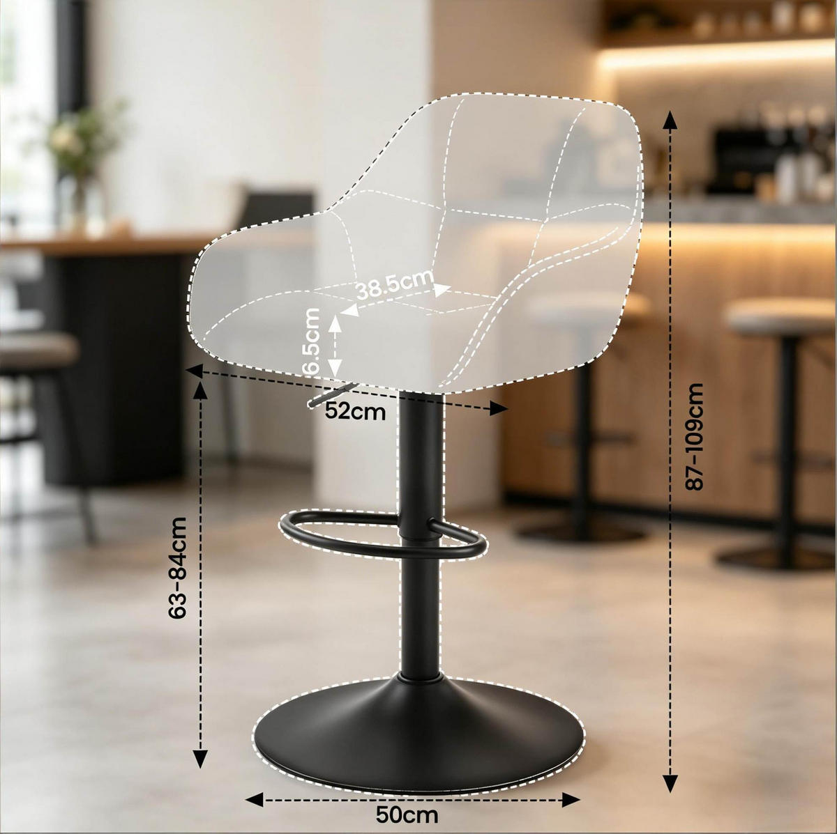 BARHOCKER 2er-Set, dunkelgrau, höhenverstellbar und 360° drehbar - Dunkelgrau, Metall (52/109/50cm) - MIVRAY
