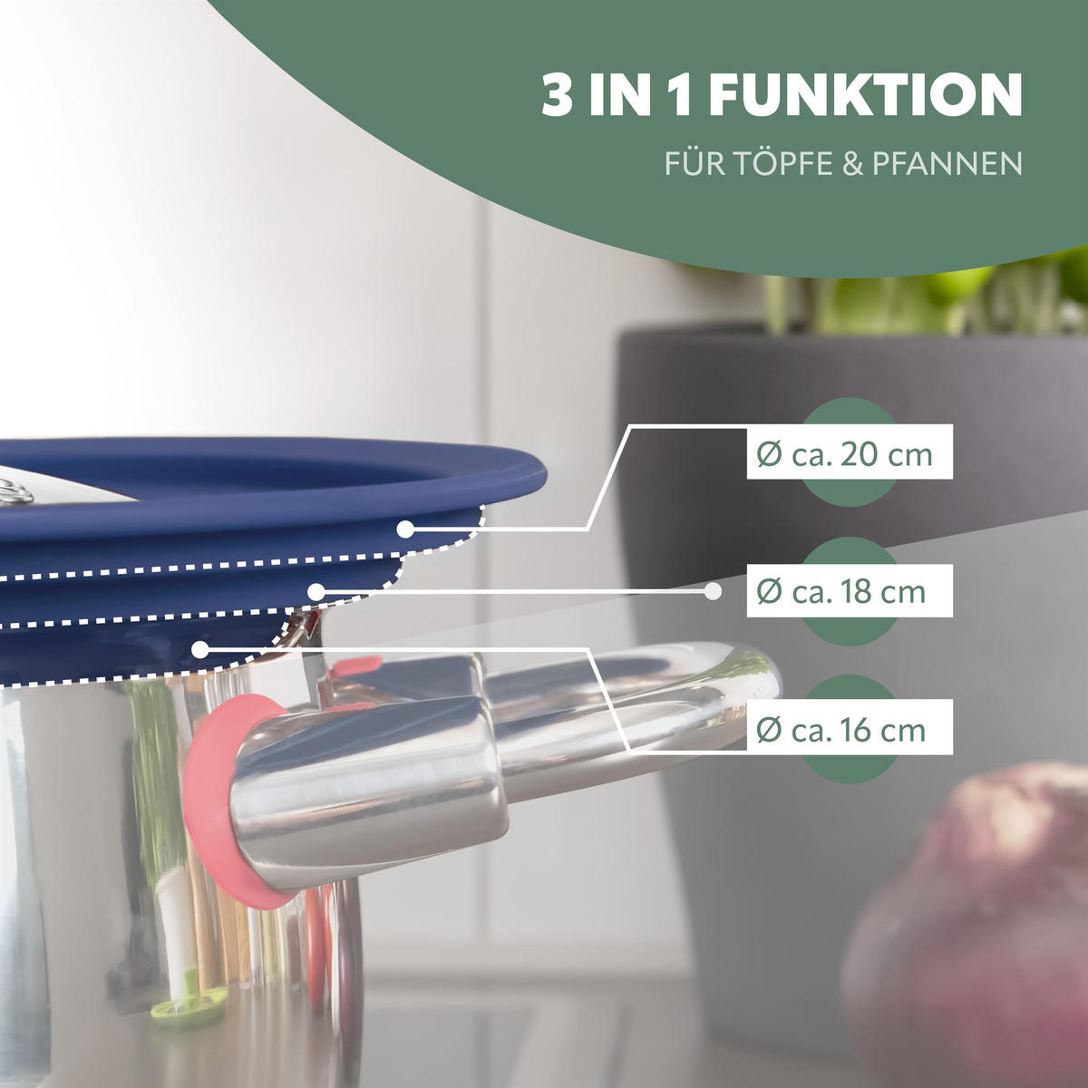 UNIVERSAL-GLASDECKEL, 16/18/20 cm, blau klein - Blau, Glas (20/20/5cm) - bremermann