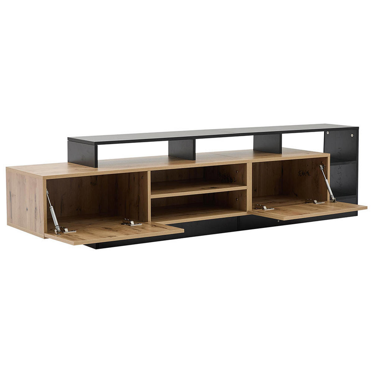 LOWBOARD für TV-Geräte bis 70 Zoll in Originalholzfarbe und schwarzem - Alteiche, Holz (26.5/48.5/159cm) - KOMHTOM