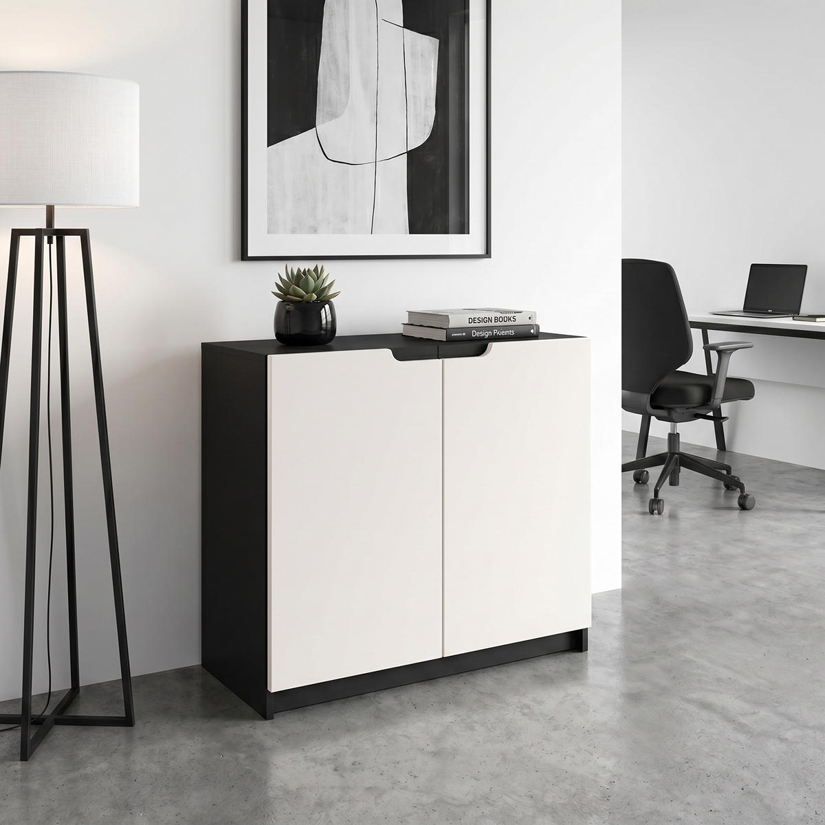 KOMODA Logan Crna mat/Bijela mat (82 x 78 x 37 cm) - bijela, drvni materijal (82/78/37cm) - Vladon