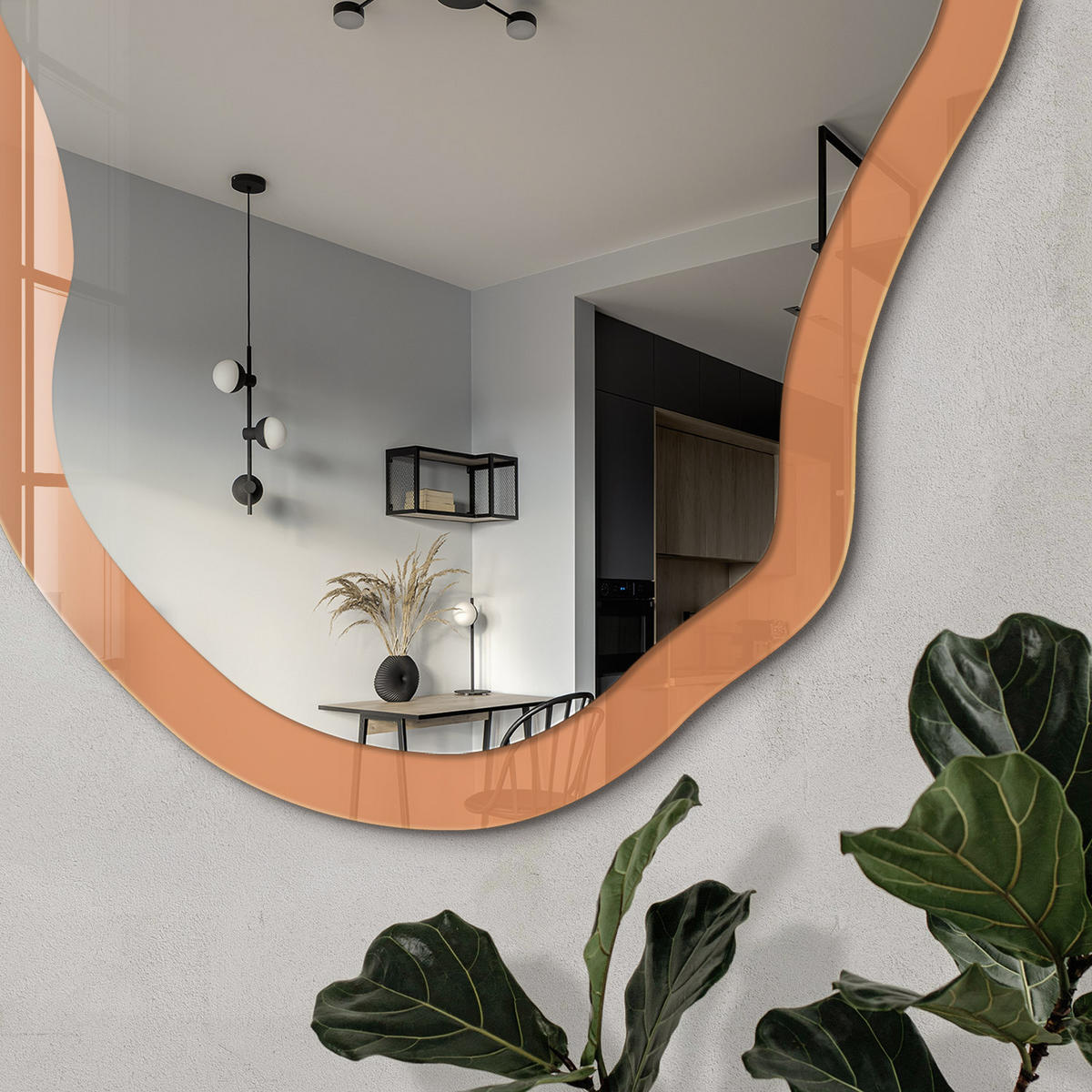 SPIEGEL 90x45 cm asymmetrisch mit Druck - Pastellorange - Transparent, Glas (45/90/0.4cm) - TULUP