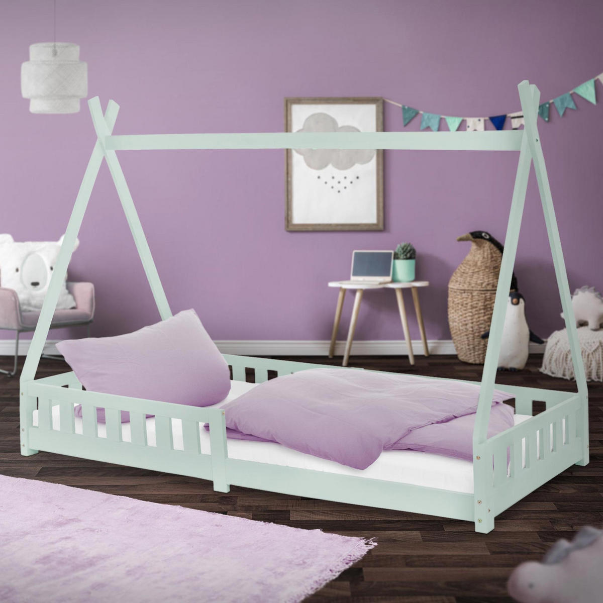 KINDERBETT Tipi 90x200 cm Mint - Mintgrün, Holz (90/200cm) - ML-DESIGN