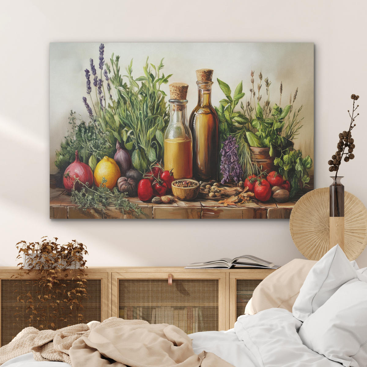 AKUSTIKBILD Stilleben - Kräuter - Gewürze - Früchte - Farbenfroh Akustikpaneele 90x60 cm - Grün, Kunststoff (90/60/0.9cm) - MuchoWow