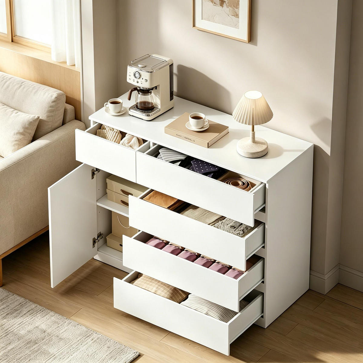 KOMMODE Weiß 100/40/80 cm - Weiß, Holzwerkstoff (100/80/40cm) - PANGIVO