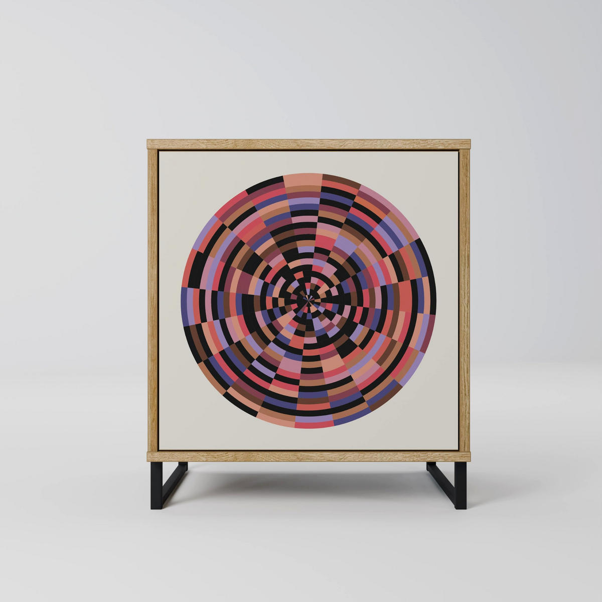 SIDEBOARD BROWN CIRCLES, Eichefarben, 57,5x42x77,5 cm, Schräge Buchenholzfüße - Eichefarben/Buchefarben, Holzwerkstoff/Buchenholz (57.5/77.5/42cm) - SpaceRebels