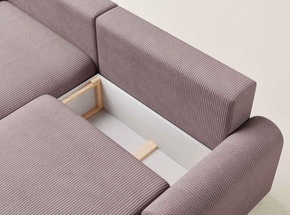 ECKSOFA MIT SCHLAFFUNKTION Tallin Lila Samtstoff - Links Seite - Flieder/Schwarz, Holz/Holzwerkstoff (145/240cm) - Maison de Reve