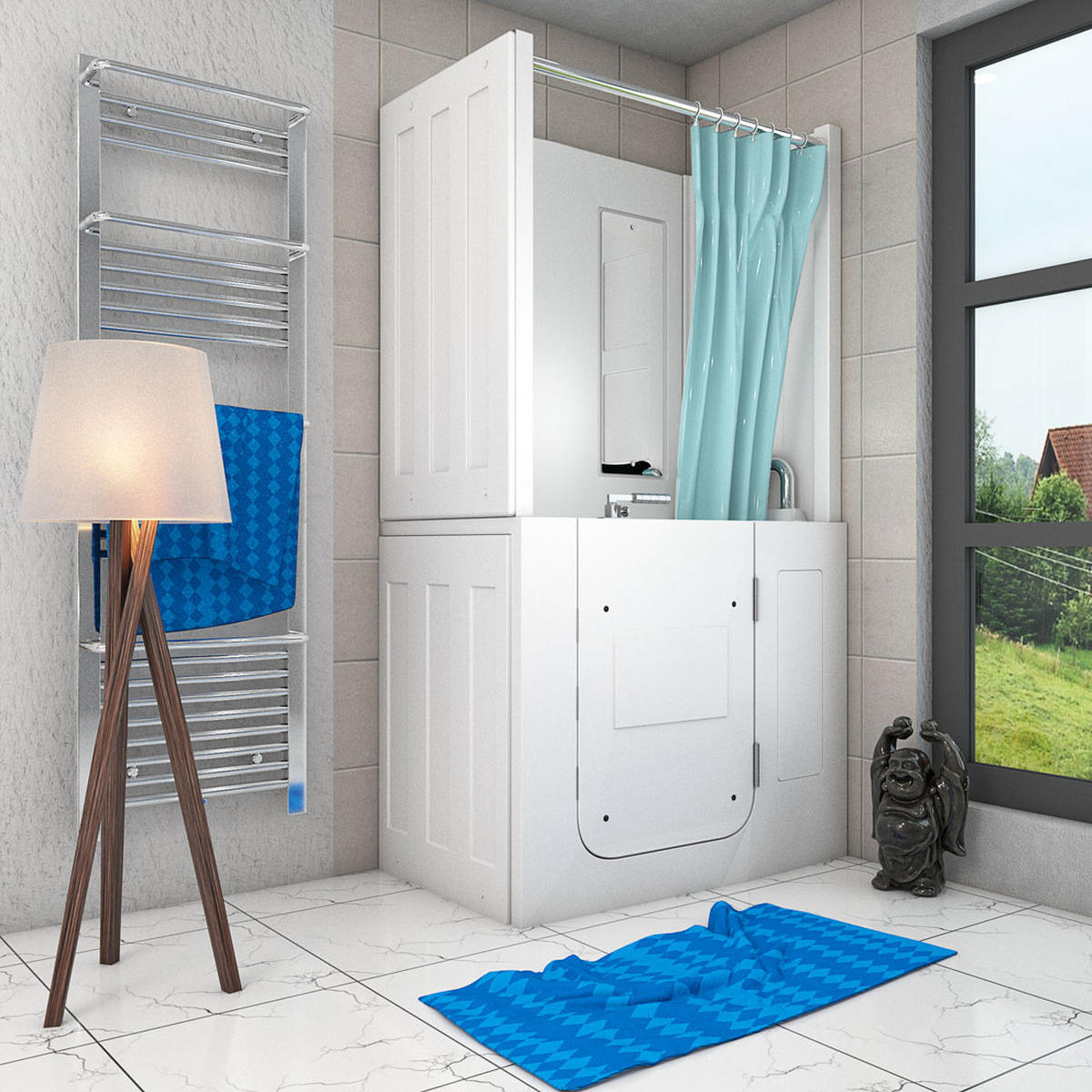 SENIOREN Dusche Sitzwanne Tür S08D-C-R - Weiß, Glas/Kunststoff (110/68/205cm) - AcquaVapore by Sandra Jentho