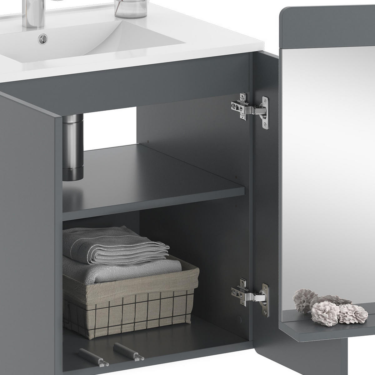 WASCHTISCHKOMBI Izan, Grau, 2 Teile - Grau, Holzwerkstoff (61.8/57.8/44.8cm) - Vicco