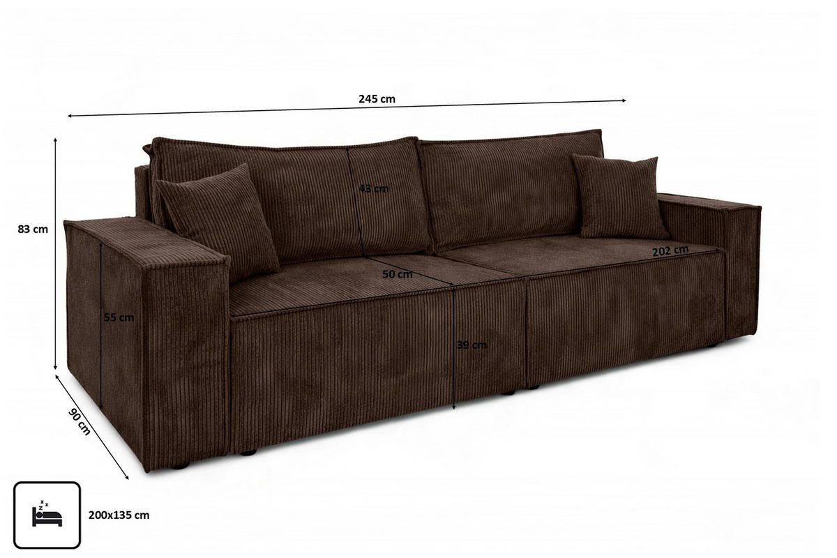 SOFA Mit Schlaffunktion Und Bettkasten, Cordstoff Poso, Braun, BEST SCORNER - Braun, Holz (245/83/90cm) - Kaiser Möbel