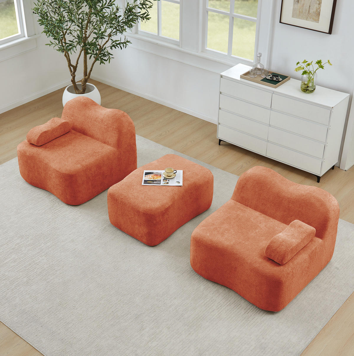 SOFA modulares Ecksofa 2-Sitzer mit Ottoman Samt Orange - Orange, Textil (167/192cm) - Meubliv