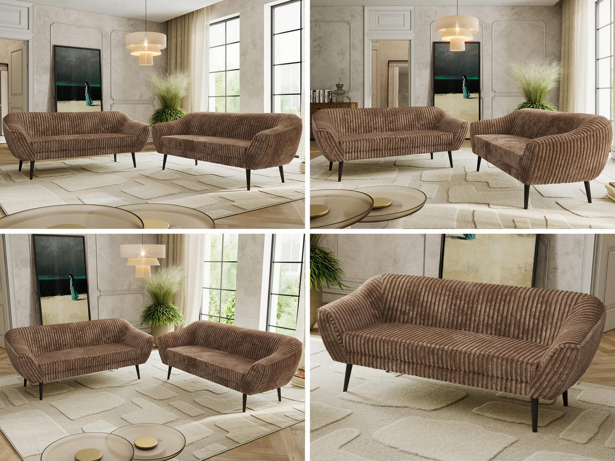 SEDACÍ SOUPRAVA 3+3 PIRS - Hnědá Manšestr - Černé nohy - černá/hnědá, kompozitní dřevo/textil (180/75/74cm) - MKS