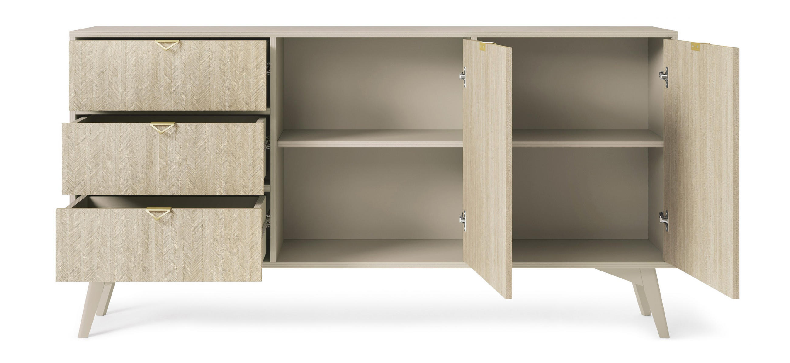 SIDEBOARD Firr, Beige, Kommode mit Schubladen - Beige, Holzwerkstoff (158/80/38cm) - Bettso