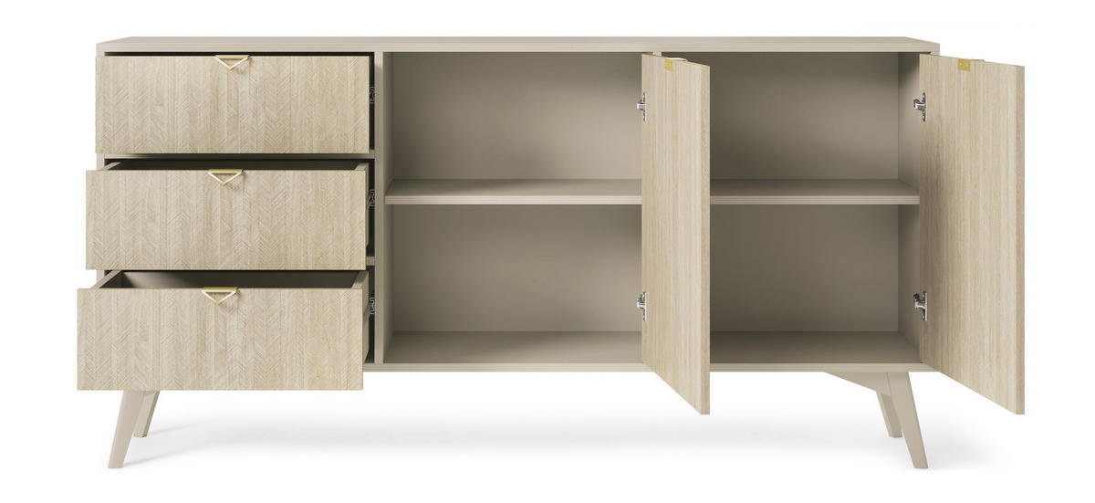 SIDEBOARD Firr, Beige, Kommode mit Schubladen - Beige, Holzwerkstoff (158/80/38cm) - Bettso
