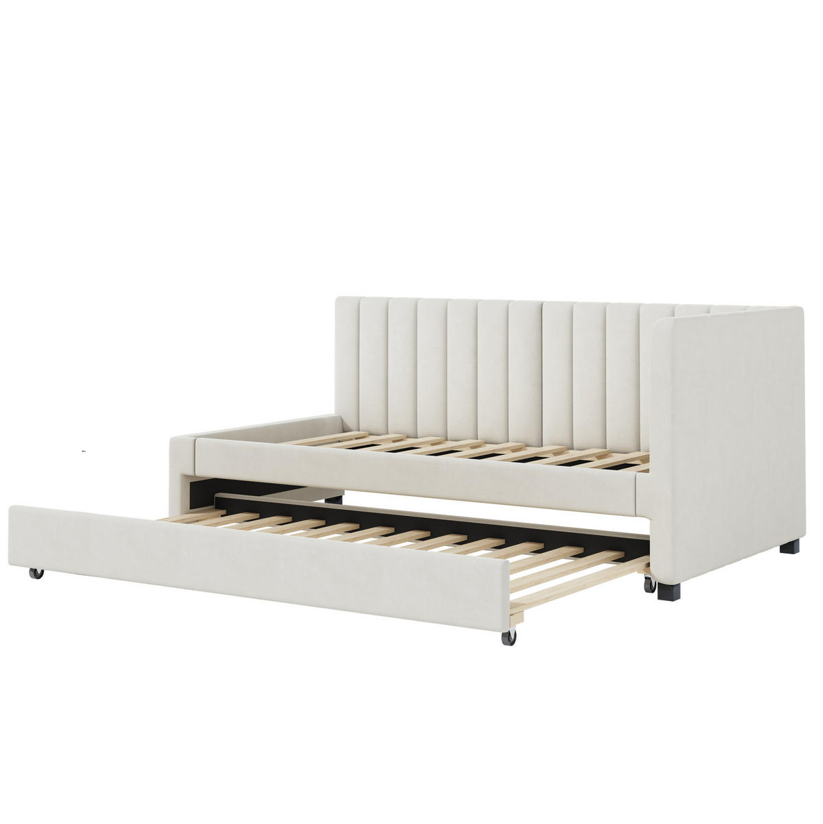 TAGESBETT mit Ausziehbett aus Samtstoff 90x200 cm Beige mit Lattenrost - Beige, Leder (140/200cm) - IVMEU