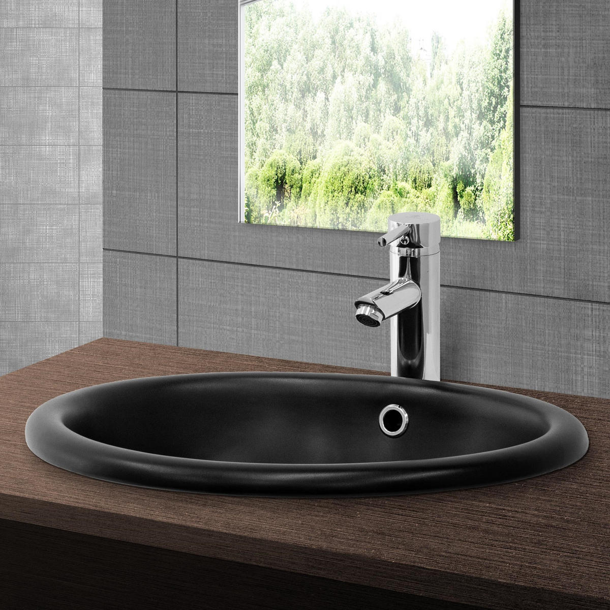 WASCHBECKEN - Schwarz, Keramik (40.5/19.5/49cm) - ML-DESIGN