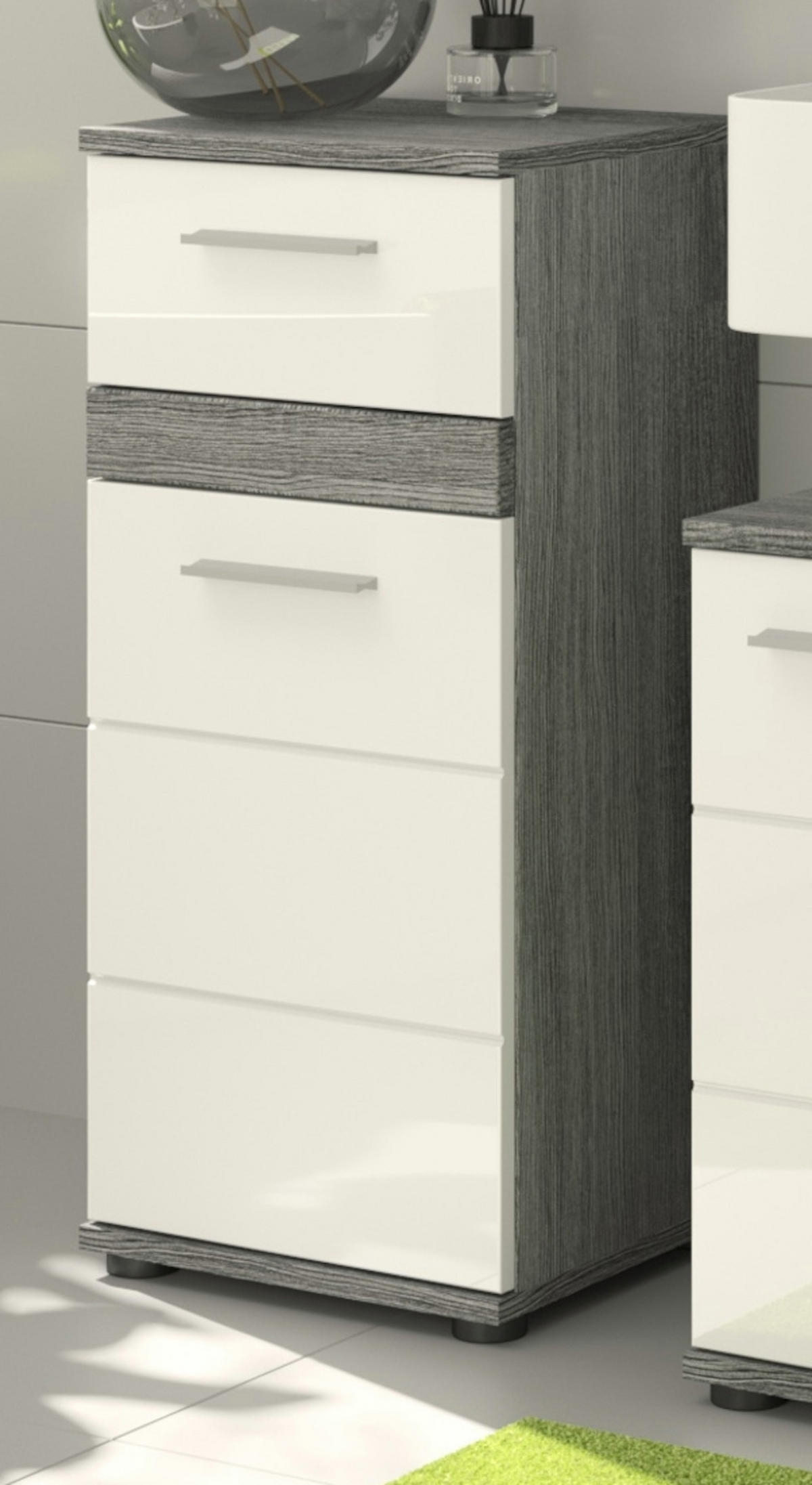 KOMMODE weiß Hochglanz, grau Rauchsilber 35 cm, Badschrank mit Schublade - Weiß Hochglanz/Silberfarben, Holzwerkstoff/Kunststoff (35/79/31cm) - Inn.Furn