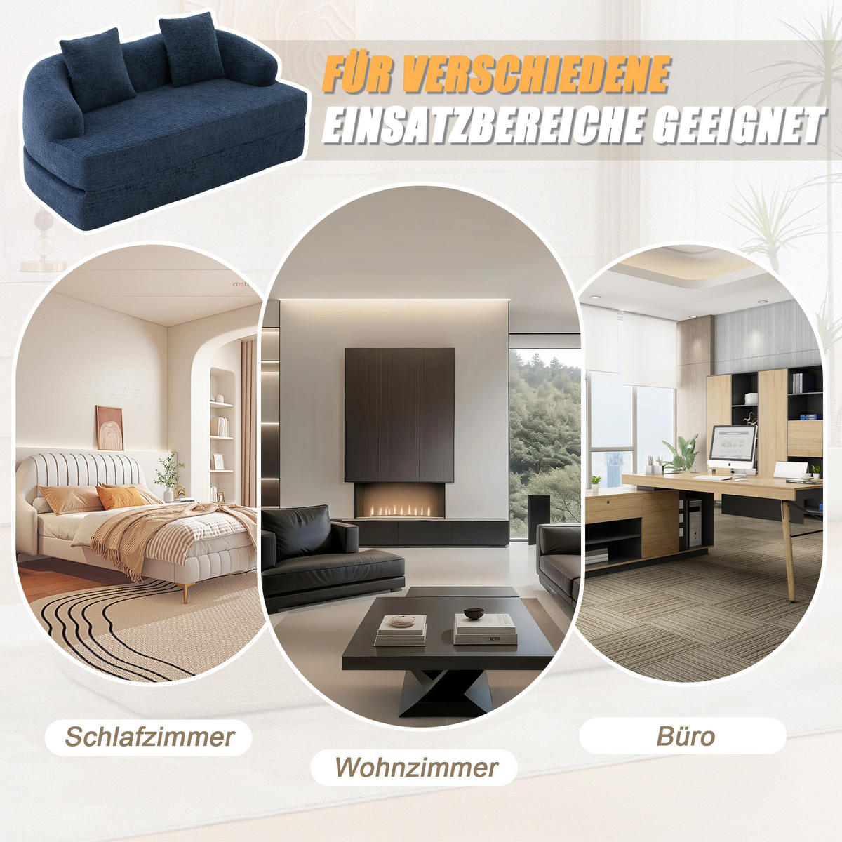SCHLAFSOFA, 2 Sitzer aus Chenille, Klappsofa Bodensofa mit Schlaffunktion, Blau - Blau, Textil (157/44/153cm) - LVHOM