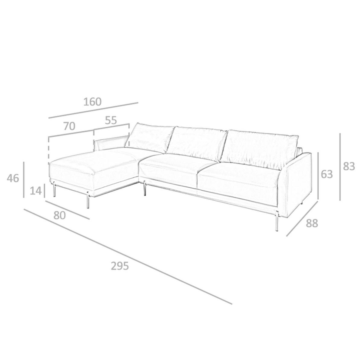 ECKSOFA Linke Chaiselongue Sofa schwarzes Leder 295/160/83 cm - Edelstahlfarben/Schwarz, Leder (295/160cm) - ANGEL CERDA