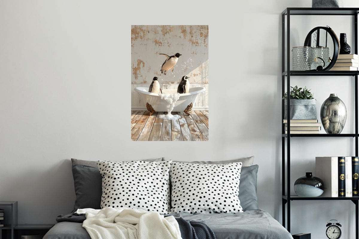 WANDTATTOO Vintage - Pinguin - Badewanne - Schaumstoff 40x60 cm - Schwarz, Kunststoff (40/60/0.1cm) - MuchoWow