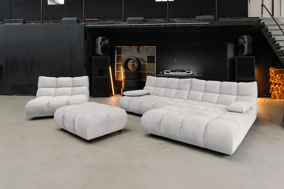 SITZGRUPPE VIVIEN 3ER SET Silber Velvet - Silberfarben, Kunststoff/Textil (359/85/510cm) - KAWOLA