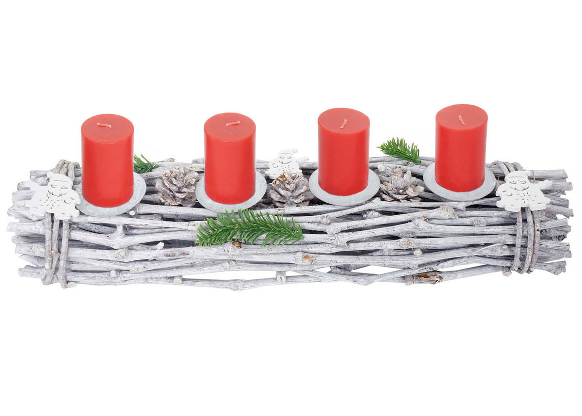 ADVENTSKRANZ LÄNGLICH HOLZ KERZEN ROT Weiß, Rot - Rot/Weiß, Holz (9cm) - MCW