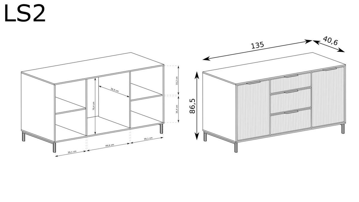 KOMMODE LINKA STYLES LS-02 - Kaschmir, Holzwerkstoff (135/87/41cm) - Meblini
