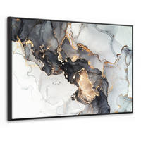 LEINWAND Bilder mit Rahmen - Marmor - Schwarz - Weiß - Gold - Luxus - Abstrakt - 90x60 - Goldfarben, Textil (90/60cm) - MuchoWow
