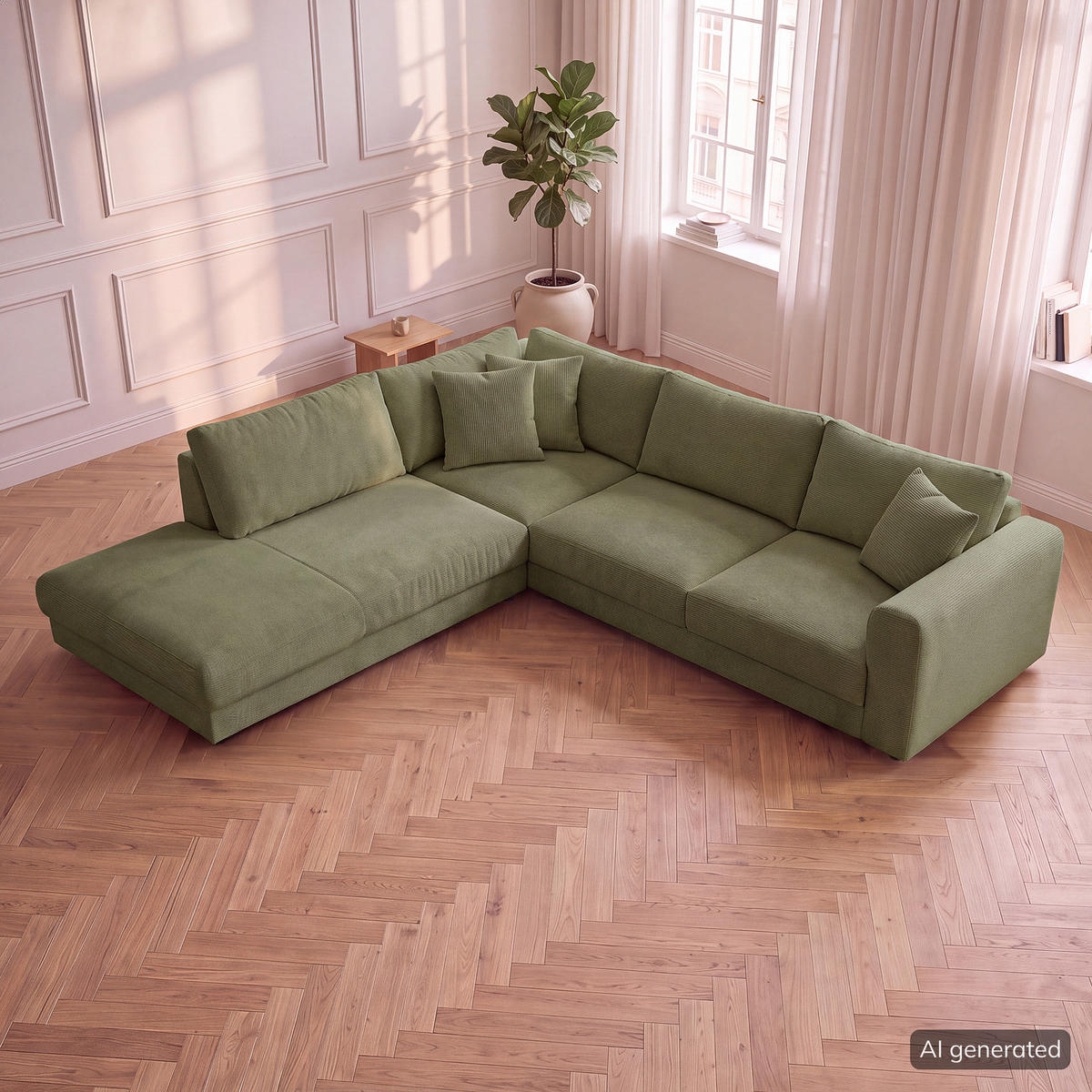 ECKSOFA mit Ottomane - Schwarz/Grün, Holz/Kunststoff (267/254cm) - home24