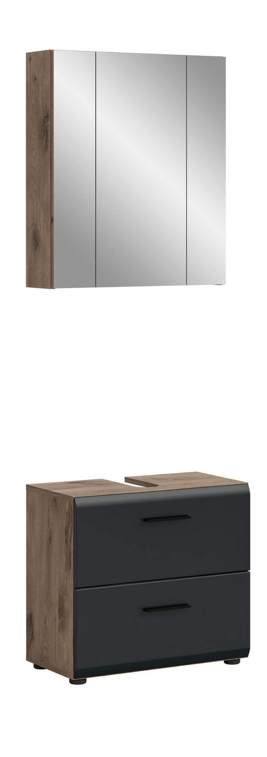 BADEZIMMER Alba 2-tlg. (B/H/T: ca. 60/185/30 cm) in Nox Oak /schwarz matt - Eichefarben, Holz (60/185/30cm)