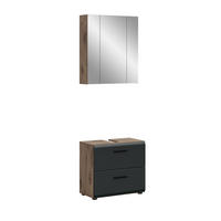 BADEZIMMER Alba 2-tlg. (B/H/T: ca. 60/185/30 cm) in Nox Oak /schwarz matt - Eichefarben, Holz (60/185/30cm)
