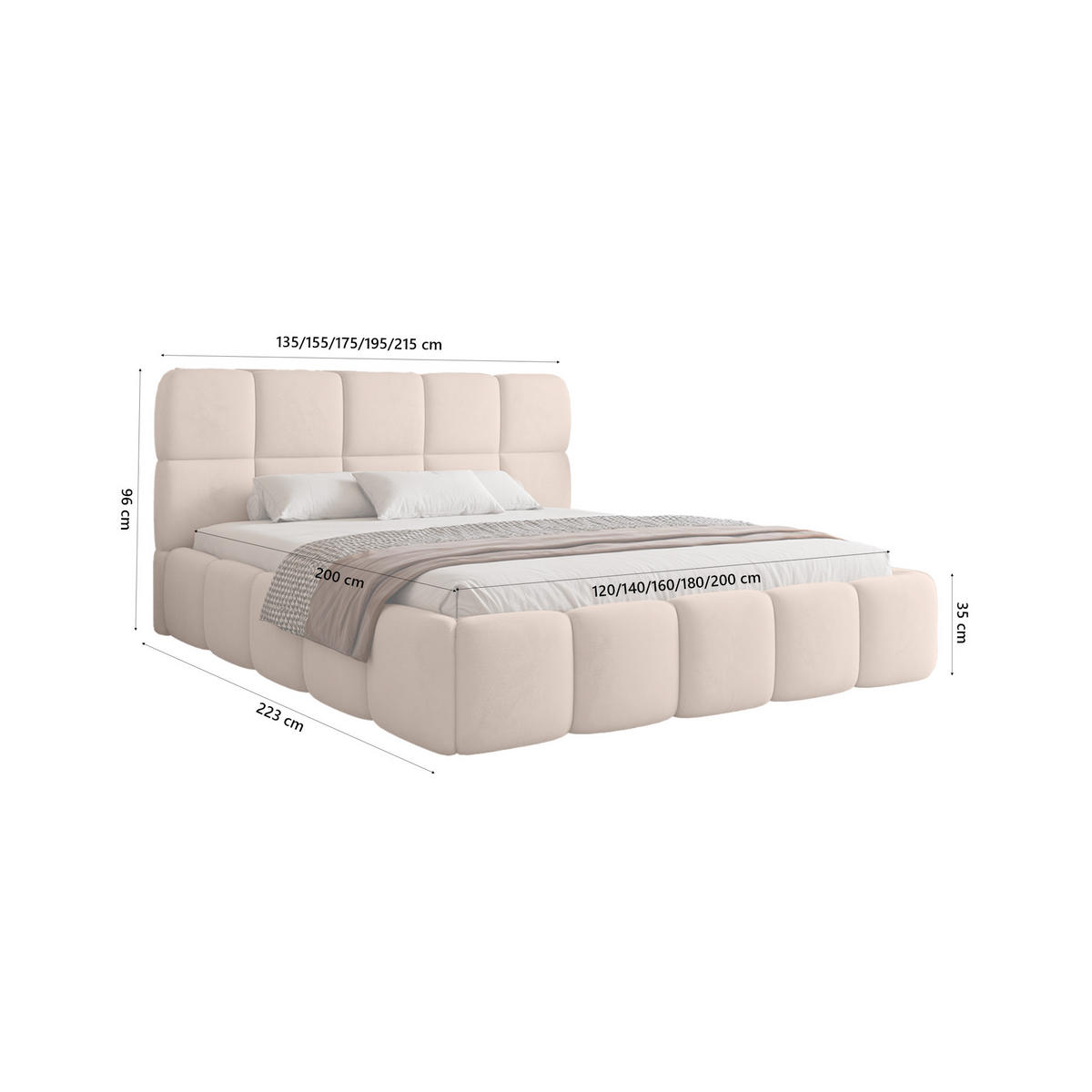 POLSTERBETT Mostar 160x200 cm, Lachs - Hellrosa, Textil (160/200cm) - Fedve