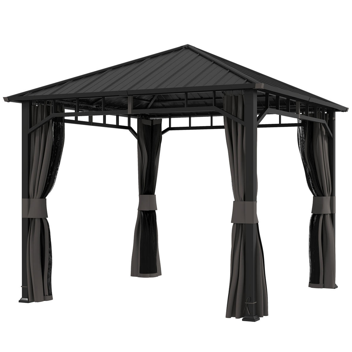 PAVILLON 3 x 3 m Wasserdicht Stabil Winterfest Gartenpavillon mit Seitenteile, Netze, Haken Hardtop Dunkelgrau - Dunkelgrau, Metall (300/290/300cm)