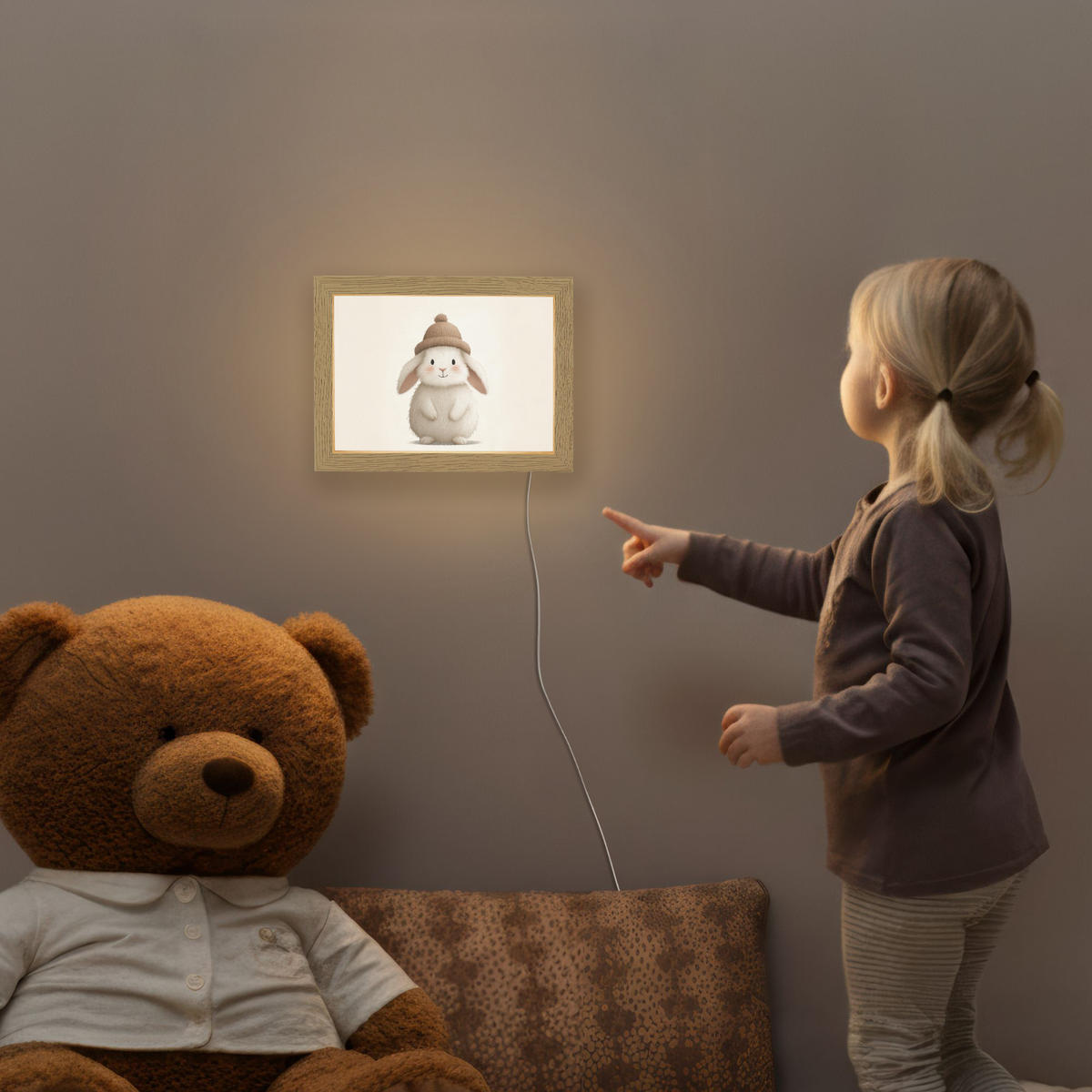 NACHTTISCHLAMPE Kaninchen - Hut - Ohren - Beige 20x15 cm - Creme, Holzwerkstoff (8/20/15cm)