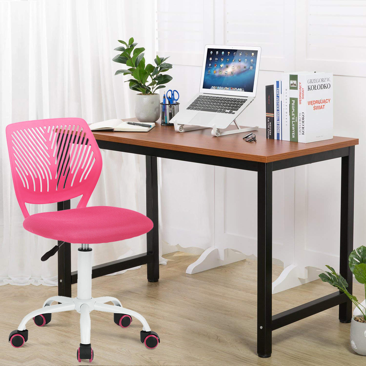 DREHSTUHL Rosa - Pink/Weiß, Metall (38/85/39cm) - Urban Meuble