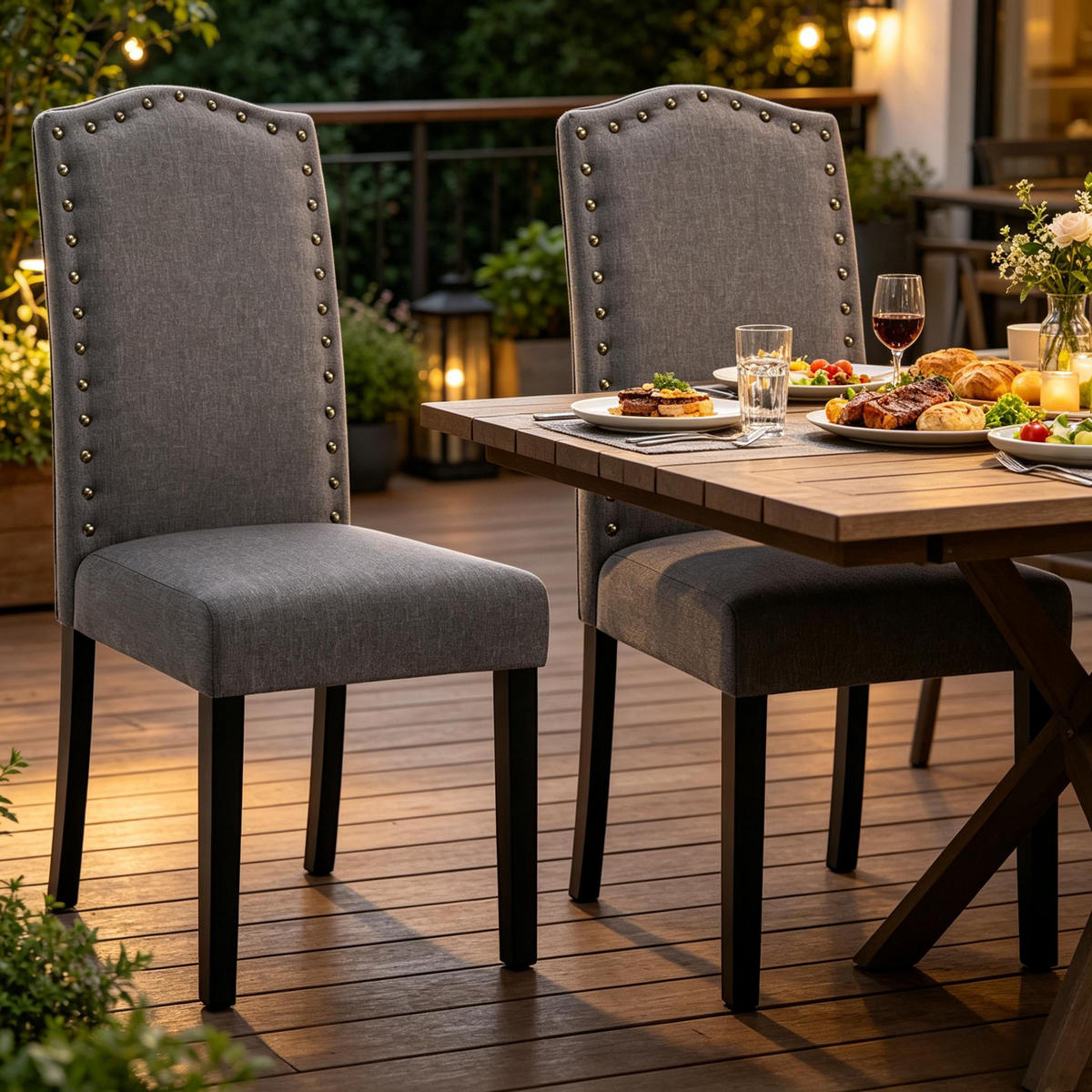 STUHL-SET DE-36190 2 Stück mit Leinenbezug und Holzbeinen Grau - Dunkelgrau, Holz (43/102/48.5cm) - ComfortXL