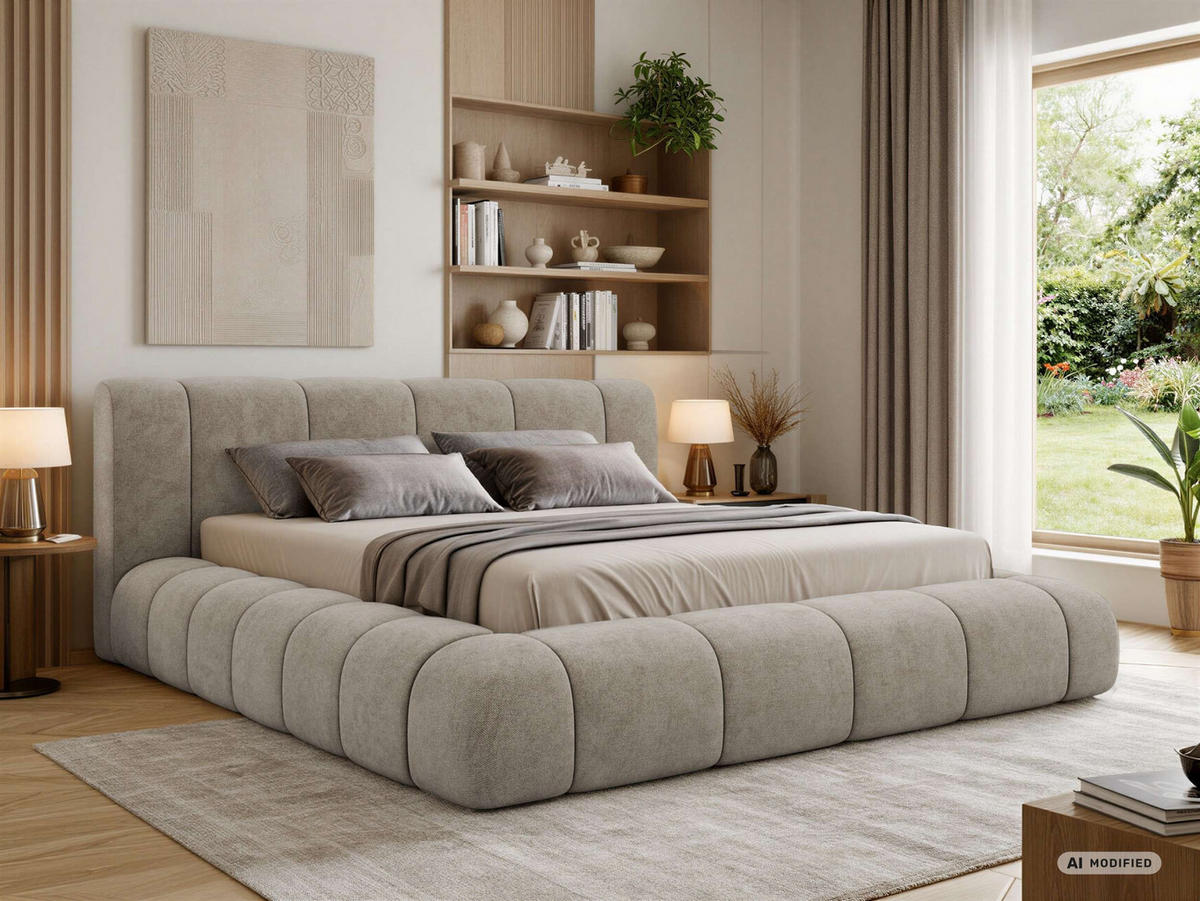 ČALÚNENÁ POSTEĽ NUBEA CLASSIC 140/200 - Sivobéžová Štruktúrovaná látka - bez matraca - čierna/béžová, textil/plast (140/200cm) - MKS