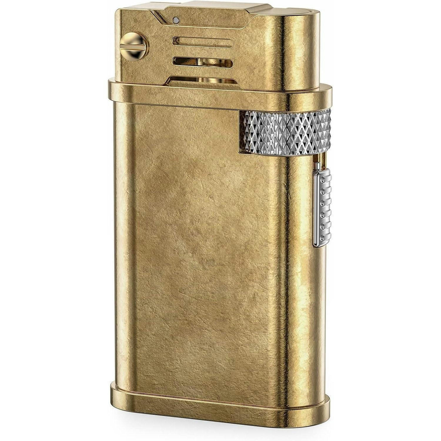 FEUERZEUG Benzin Nachfüllbar Trench-Stil mit Geschenkbox - Goldfarben, Metall (1.5/6.3/3.7cm)