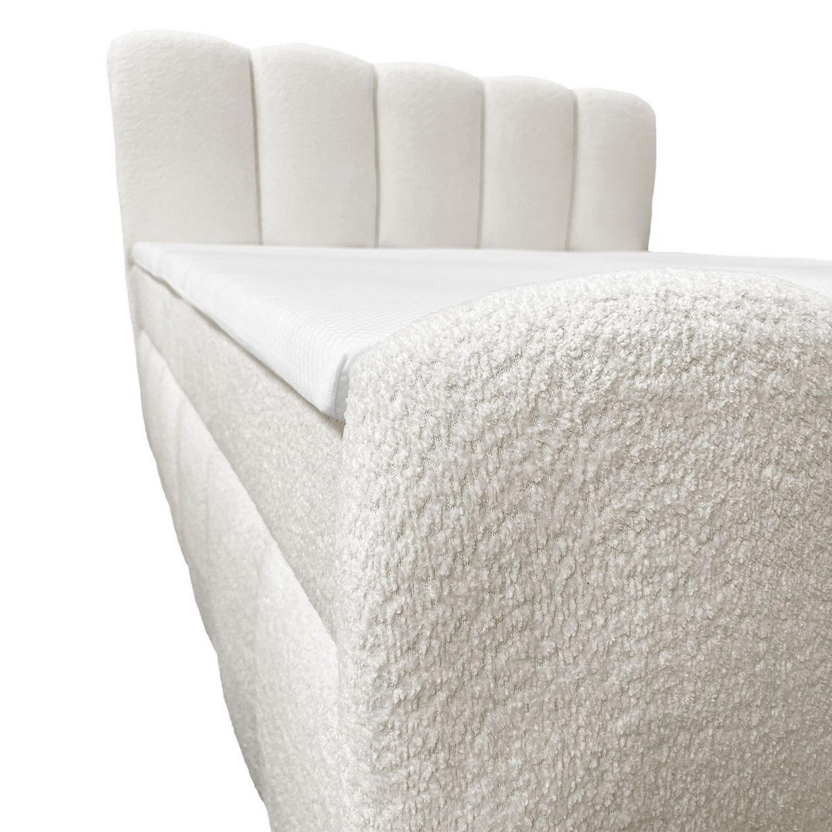 BOXBETT Manitoba 180/200 cm Bouclé Creme mit Bettkasten - Creme, Textil (180/200cm) - Juskys
