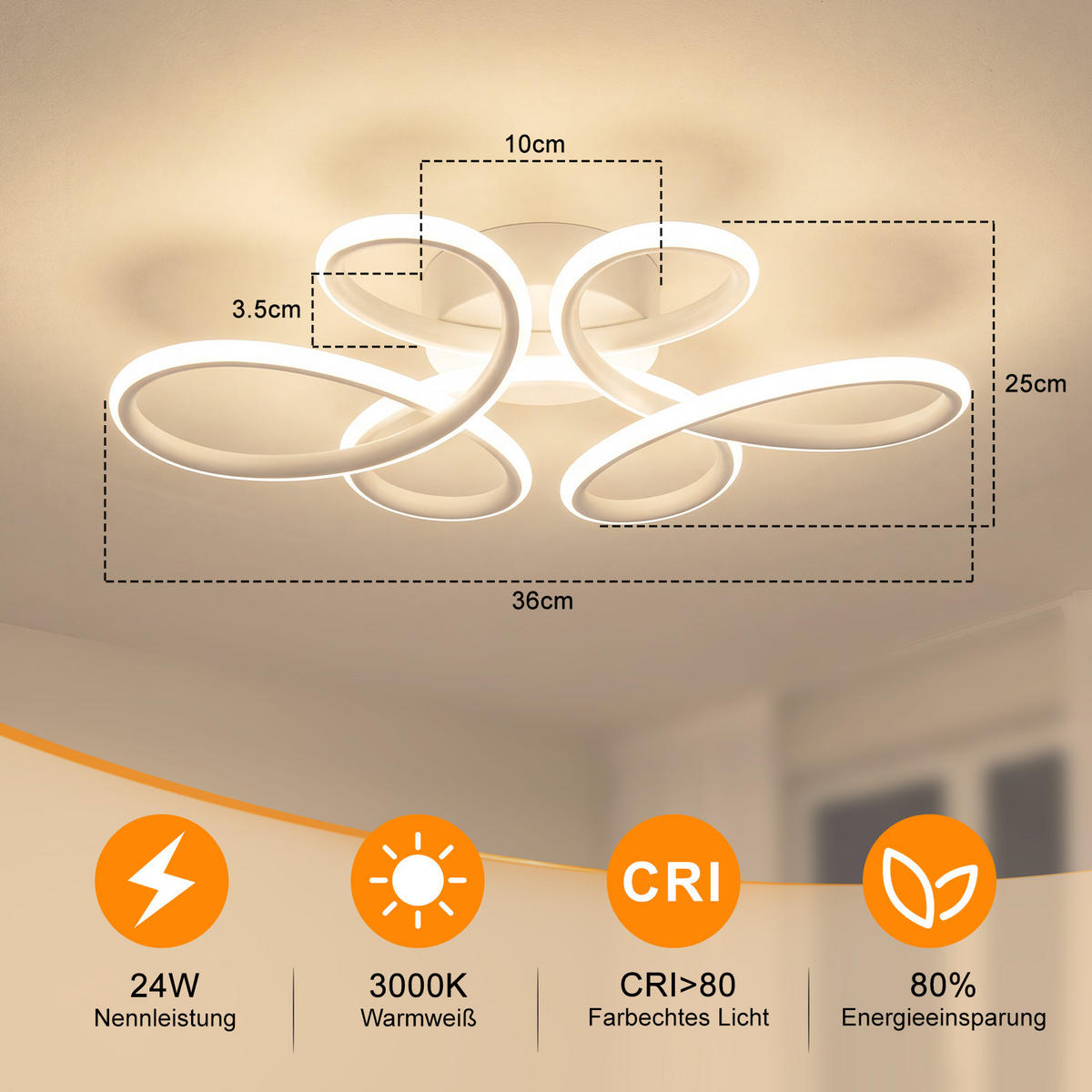 LED DECKENLEUCHTE Aelvith 36/25/8.5 cm - Weiß, Kunststoff/Metall (36/25/8.5cm) - ZMH