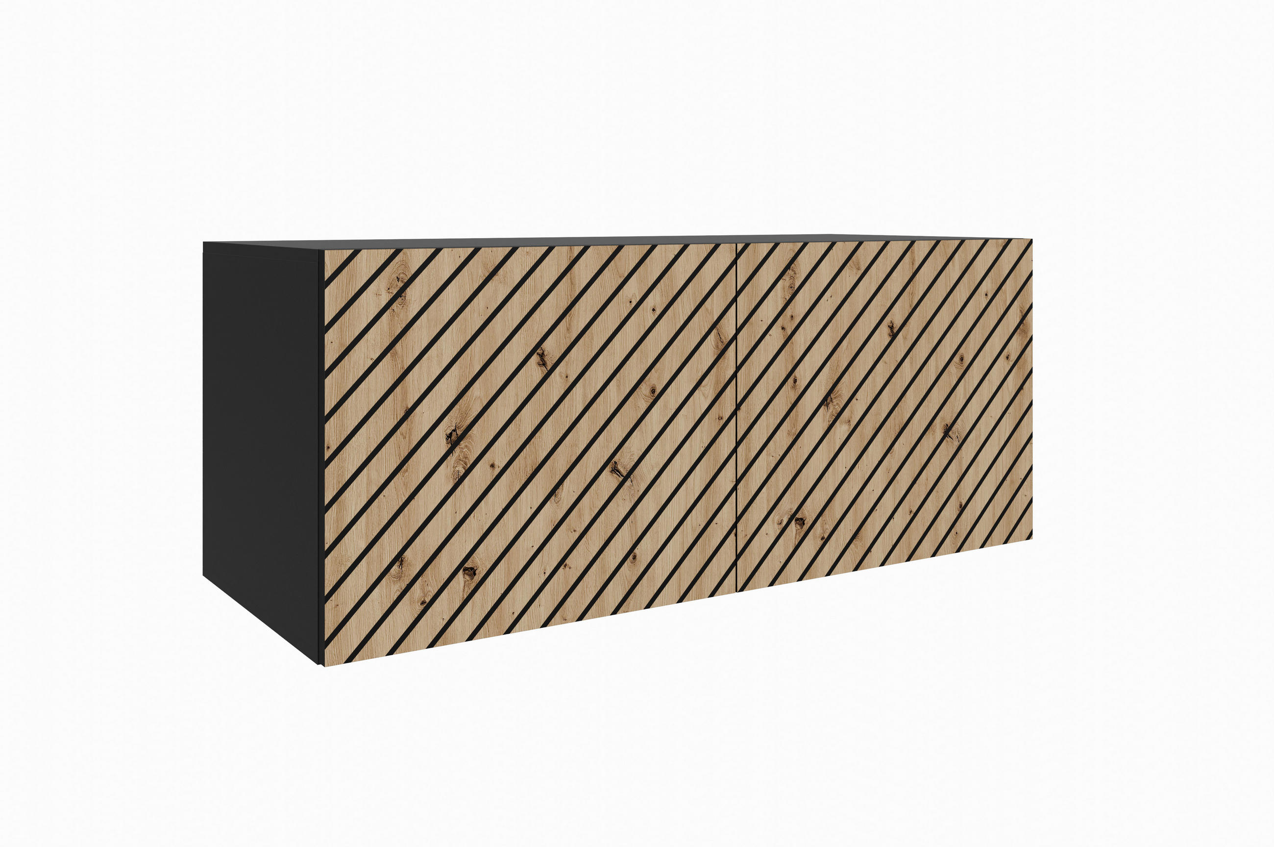Meblini Tv-Schrank Schwarz, Eiche Artisan 100x115x40 cm