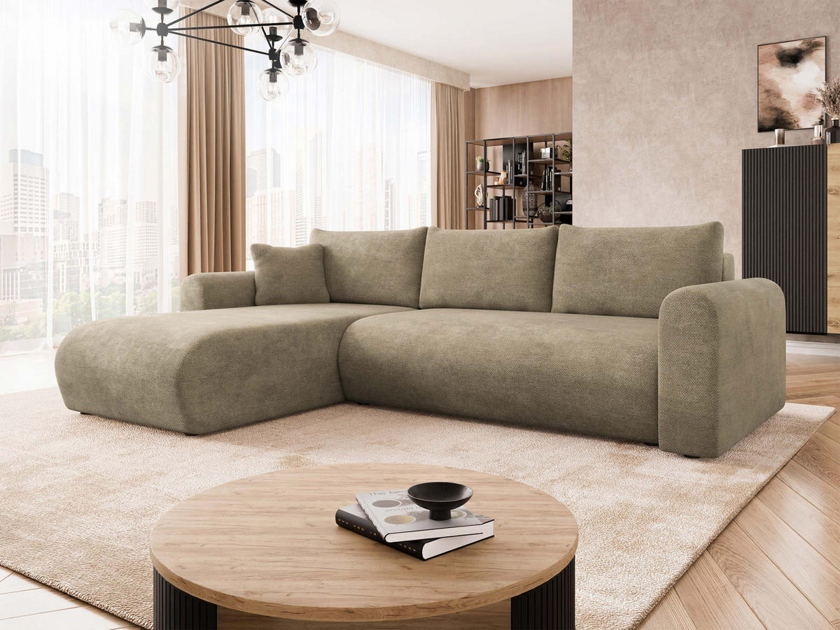 ECKSOFA Eliwo - Sandfarben/Schwarz, Holz/Textil (252/158cm) - MIRJAN24
