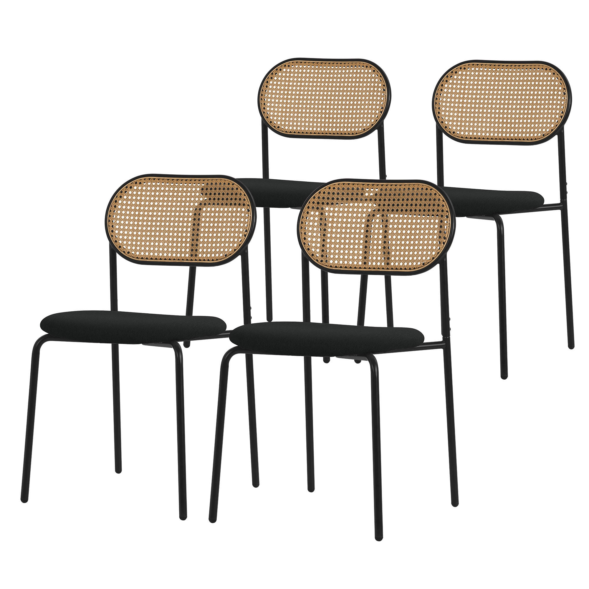 ESSZIMMERSTÜHLE 4ER-SET Schwarz Rattan - Schwarz, Metall (47/80.5/46cm) - ML-DESIGN